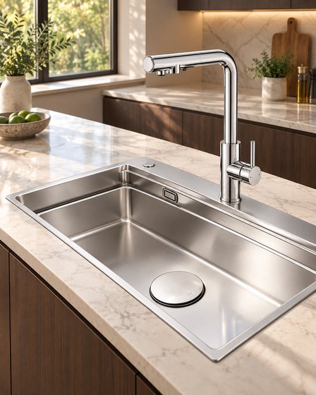 Chậu inox 304 một hố - dập nổi vân hạt gạo