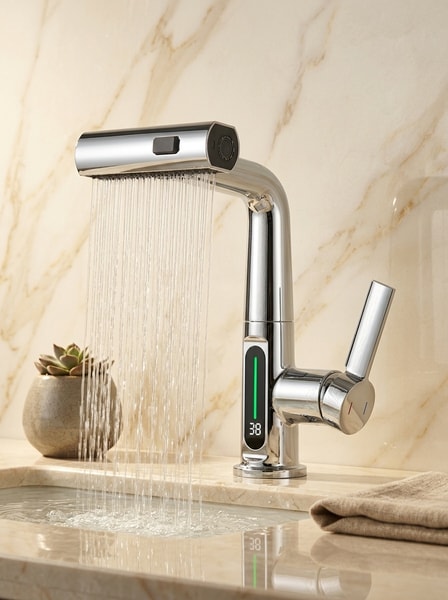 Vòi lavabo nóng lạnh hiển thị nhiệt độ
